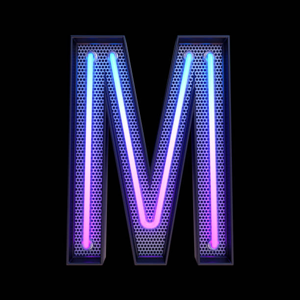 istock Neon retro Light Alphabet letter M isolated on a black background with Clipping Path. 3d illustration. 1352618458