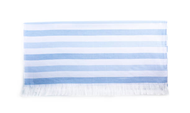 istock Striped towel isolated on white, top view. Beach object 1352619079