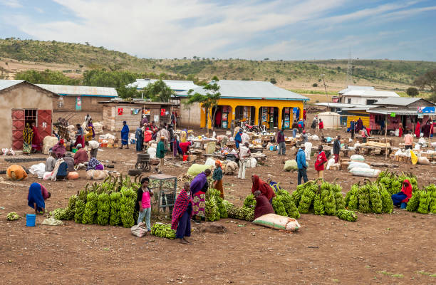 Street market ARUSHA, TANZANIA - OCTOBER 21, 2014 : Typical street scene in Arusha. Arusha is located below Mount Meru in the eastern branch of the Great Rift Valley and the capital of the Arusha Region. arusha region stock pictures, royalty-free photos & images