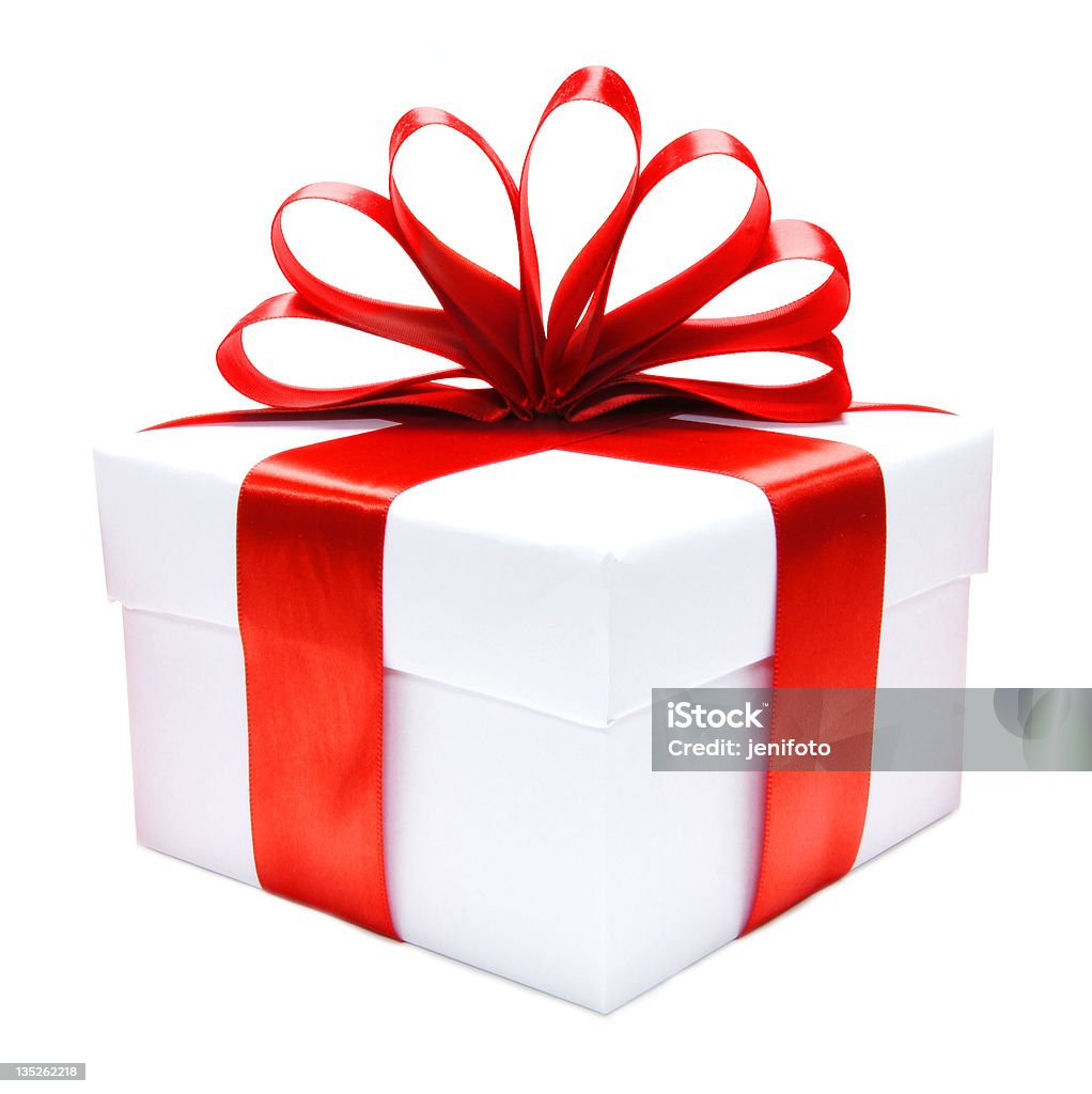 White Christmas Gift Box With Red Ribbon And Bow Isolated Stock Photo -  Download Image Now - iStock