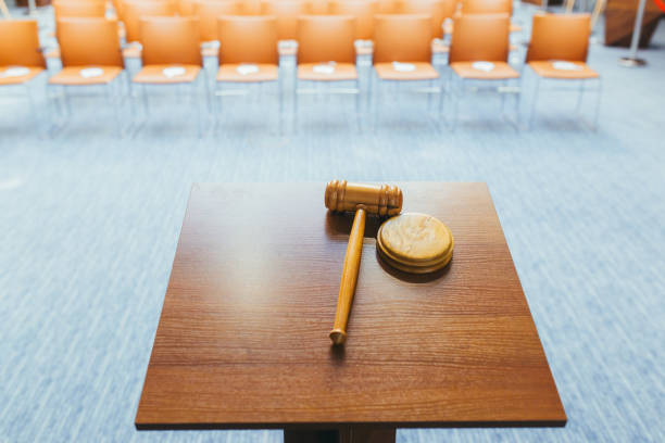 istock Big wooden hammer for auction 1352623248