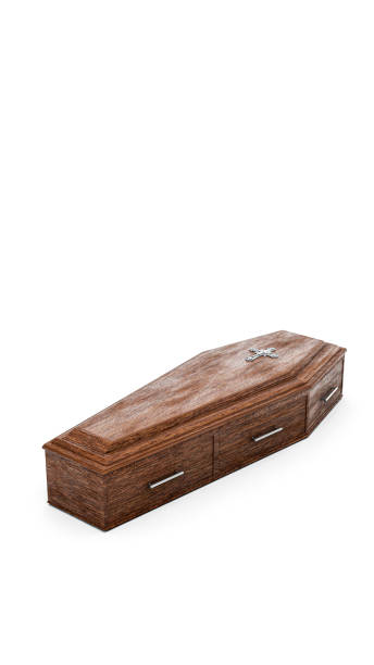 wooden coffin isolated on white