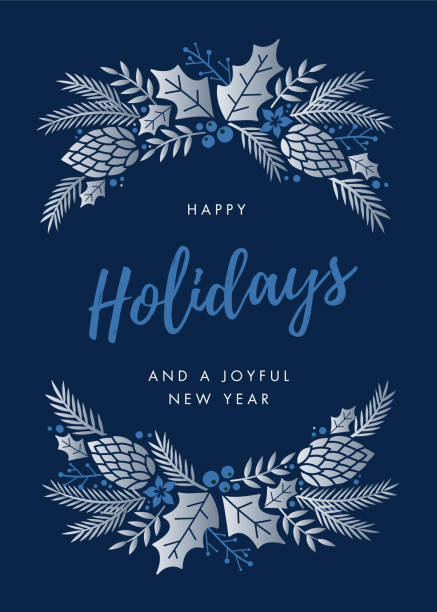 ilustrações de stock, clip art, desenhos animados e ícones de happy holidays card with wreath. - mistletoe christmas christmas decoration christmas ornament