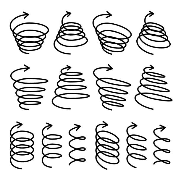 handgezeichnet mit markerlinie verschiedene spiralpfeil set - spiralmuster stock-grafiken, -clipart, -cartoons und -symbole