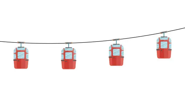 Vector illustration of Cable-car on rope-way cartoon drawing over white background
