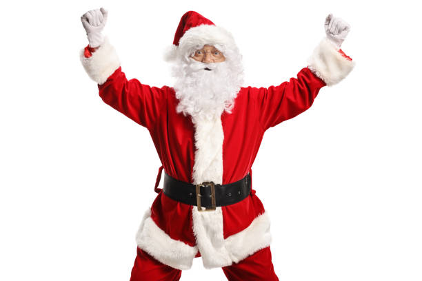 istock Excited Santa Claus gesturing happiness 1352642256