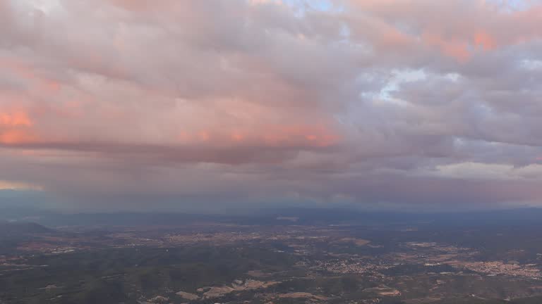 Sunset in catalonia, Time lapse video, stormy afternoon. Manresa from Montserrat mountain.