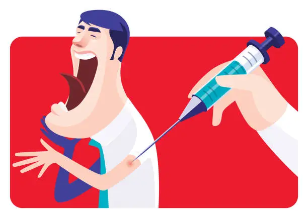 Vector illustration of businessman screaming while having vaccination