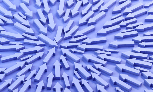 istock Blue arrows pointing to the center 1352646218