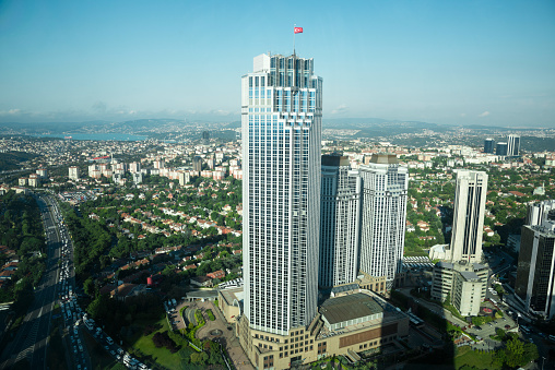 Istanbul, Turkey June 14, 2017: Biggest commercial bank of Turkey İş Bankası headquarters at the financial district of Levent, Istanbul