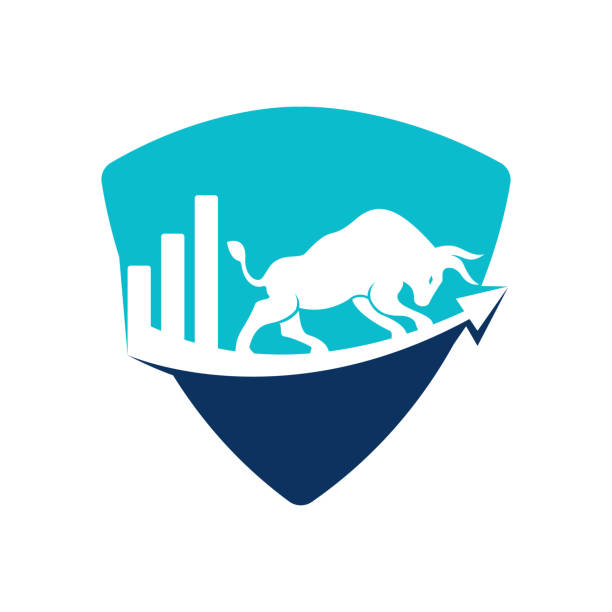 Financial bull logo design. Trade Bull Chart, finance logo. Economy finance chart bar business productivity logo icon. increase stat stock illustrations