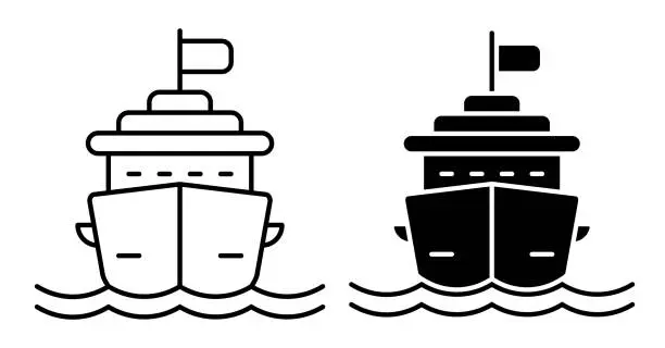 Vector illustration of Linear icon. Cruise ship for ocean voyages around the world. Multi deck liner for sea recreation. Simple black and white vector isolated on white background