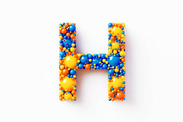 Colorful capital letter H made of many spheres sitting on white background. Horizontal composition with clipping path and copy space. Directly above.