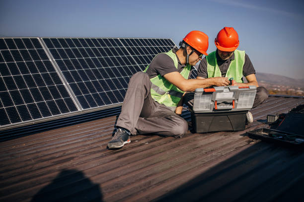 istock Men solar panels installers on a break 1352654963
