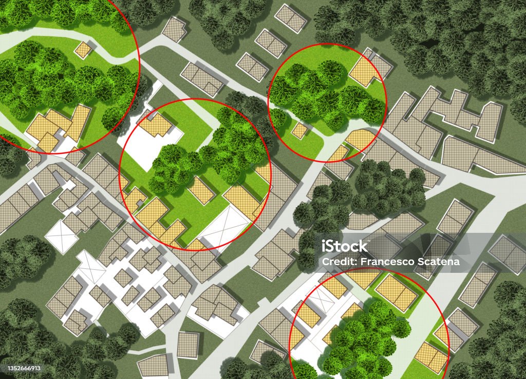 Two Trees Development Map Census Of Trees In Cities Green Management And Tree Mapping Concept ...