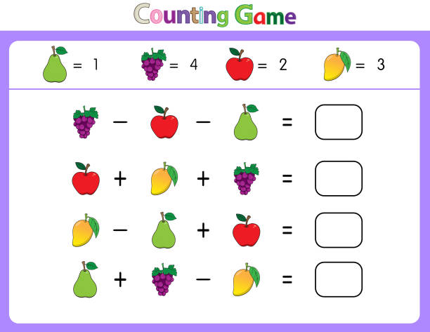 ilustrações de stock, clip art, desenhos animados e ícones de educational illustrations by matching words for young children. learn words to match pictures. as shown in the fruit category - grape bunch fruit stem