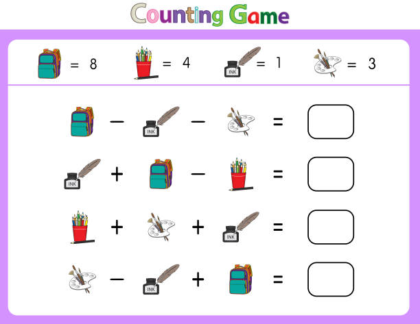 ilustrações de stock, clip art, desenhos animados e ícones de educational illustrations by matching words for young children. learn words to match pictures. as shown in the school things category - mathematical symbol mathematics pencil sharp