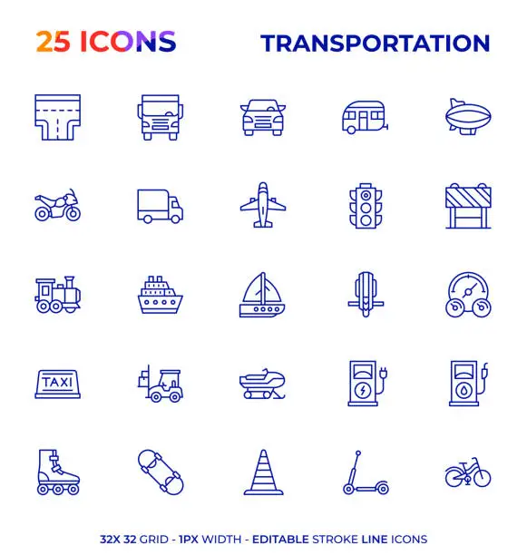 Vector illustration of Transportation Editable Stroke Line Icon Series