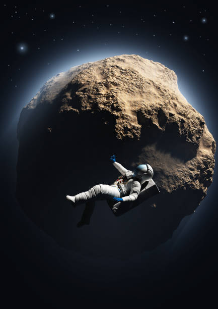 istock Astronauta floating in space near a asteroid, 3d illustration 1352676170
