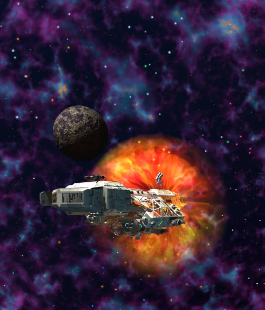 istock astronaut rescues himself after his ship explodes, 3d illustration 1352676754
