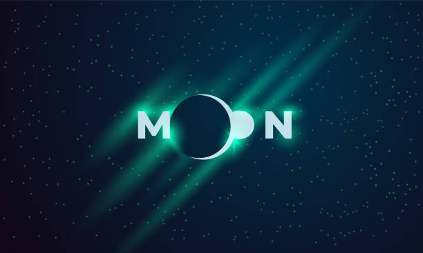 ilustraciones, imágenes clip art, dibujos animados e iconos de stock de diseño de texto lunar con planeta eclipse y satélite en el espacio. - eclipse espacio