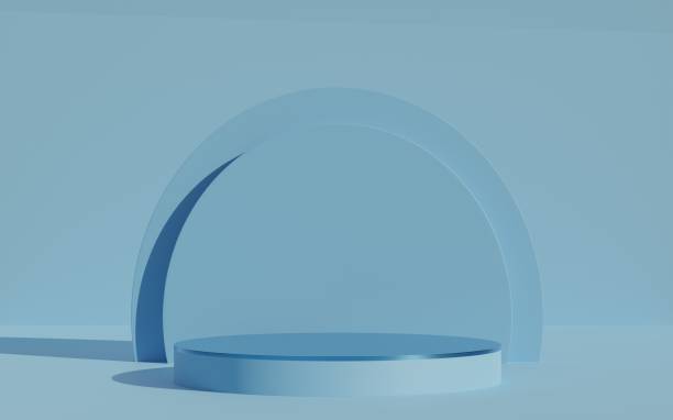 istock Abstract scene background. Cylinder podium on blue background. Product presentation, mock up, show cosmetic product, Podium, stage pedestal or platform. 3d rendering. 1352678110