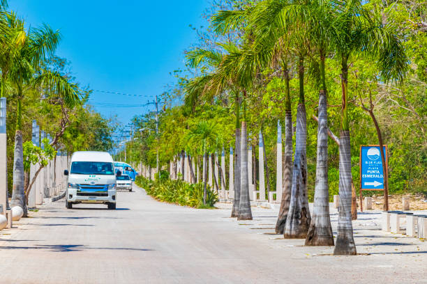 Entrance to the tropical mexican beach and cenote Punta Esmeralda in Playa del Carmen Mexico. Playa del Carmen Mexico 28. May 2021 Entrance to the tropical mexican beach and cenote Punta Esmeralda in Playa del Carmen Mexico. entrence stock pictures, royalty-free photos & images