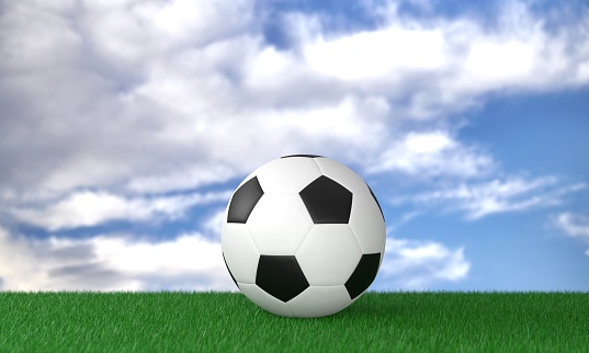 3D Render Soccer Ball On The Grass With Blue Sky