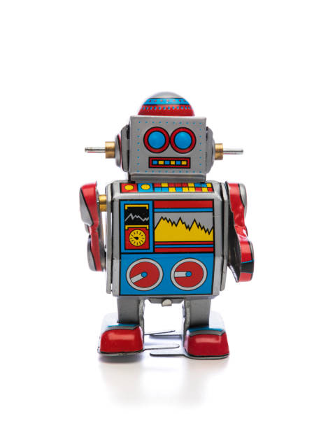 istock Vintage style robot toy isolated on white 1352683929