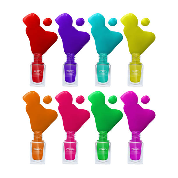 istock Nail polish assortment of beautiful bright colors on white background with colorful drops realistic vector illustration 1352684066