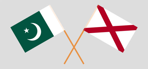 Crossed flags of Pakistan and The State of Alabama. Official colors. Correct proportion Crossed flags of Pakistan and The State of Alabama. Official colors. Correct proportion. Vector illustration alabama football stock illustrations