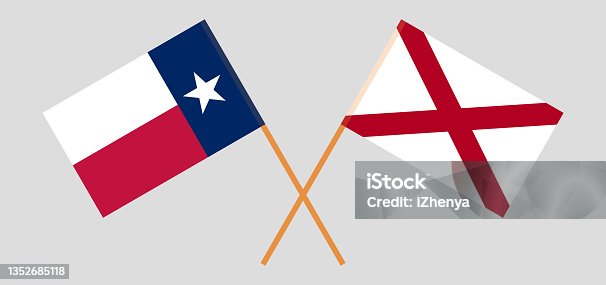 istock Crossed flags of the State of Texas and The State of Alabama. Official colors. Correct proportion 1352685118