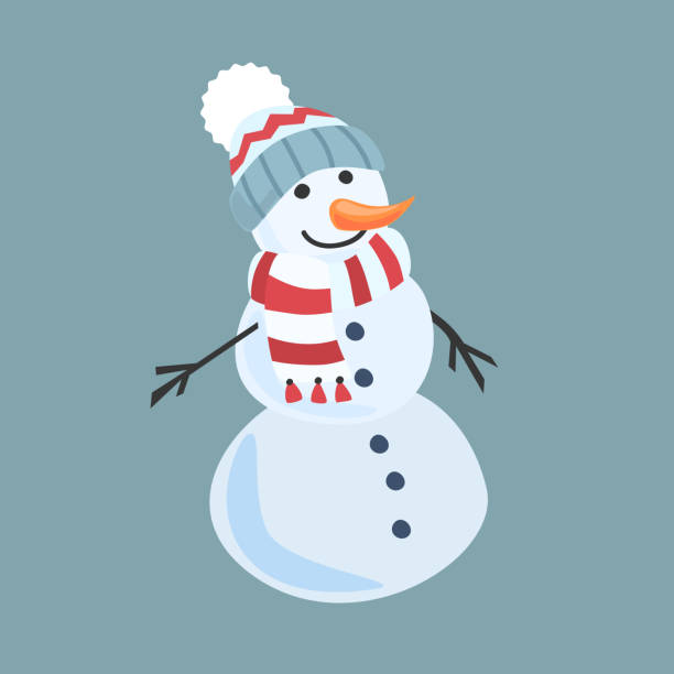 니트 모자와 스카프를 입은 눈사람. 격리된 벡터입니다. - snowman snowball men christmas stock illustrations