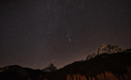 Starry night sky over the Vallandro and Herrstein peak
