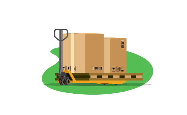 Vector illustration of pallet jack and line blueprint. Vector illustration of heavy construction machinery,High quality realistic 3d model of pallet jack. pallet jack handle stock illustrations