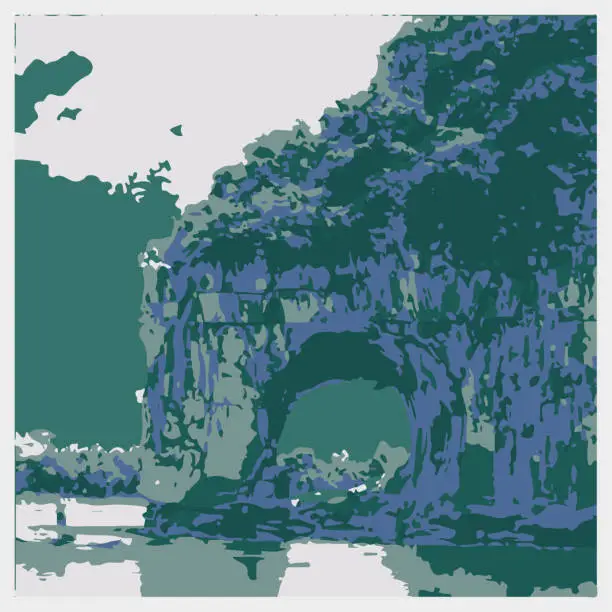 Vector illustration of Vector engraving style classical landscape llustration background,GuiLin City - GuangXi Province,China