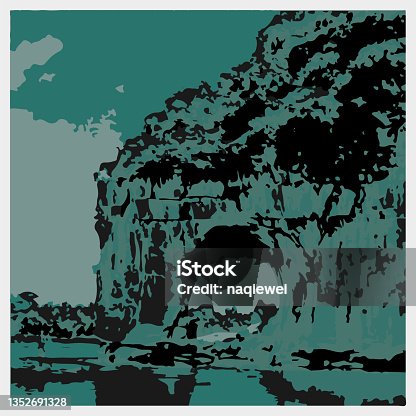 istock Vector engraving style Elphant Trunck Hill landscape llustration background,GuiLin City - GuangXi Province,China 1352691328