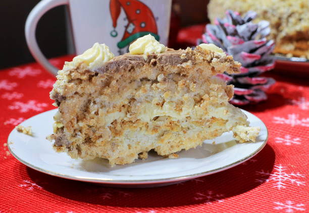 istock Christmas New Year's meringue cake with nuts. 1352693777