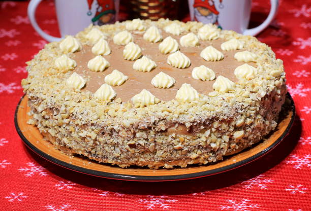 istock Christmas New Year's meringue cake with nuts. 1352694096