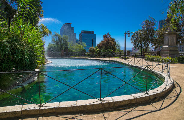istock Panoramic view from Santa Lucia hill park in Santiago de Chile. 1352694225
