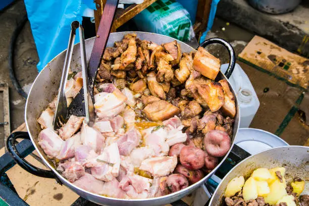 Street food on the market in Uyuni village, Bolivia.