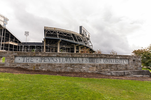 State College, PA - 2021: The Pennsylvania State University sign in front of Beaver Stadium