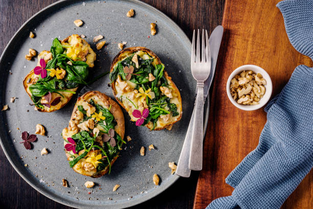 Stuffed Potato Skins with Spinacha and Gorgonzola Cheese
