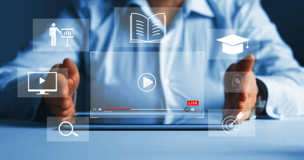 istock Person who attends online lessons on a digital screen.E-learning education, internet lessons and online webinar. Education internet Technology. 1352701997