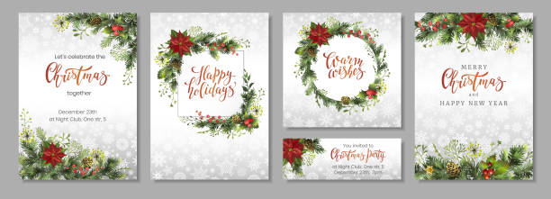 Christmas Corporate holiday cards, flyers or invitations. Christmas decoration. Set of backgrounds for winter holidays with christmas decor. Christmas Corporate holiday cards, flyers or invitations. Christmas decoration. Set of backgrounds for winter holidays with christmas decor.Vector illustration. christmas card template stock illustrations