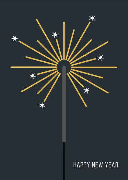 Vector illustration of Bengal fire. New year sparkler candle isolated on black background. Party backdrop.