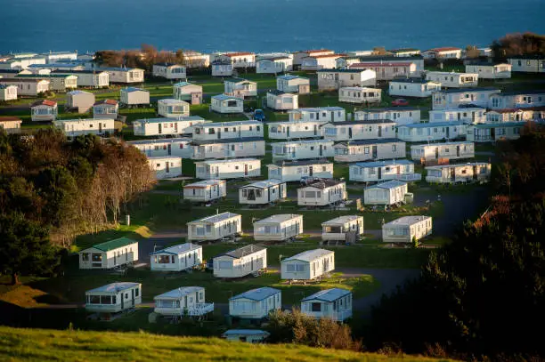 Holiday home static caravans near Lulworth Cove on the Jurassic Coast, Dorset, England, UK.