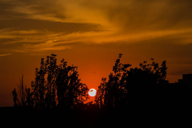 sunset over the city of Madrid, Spain