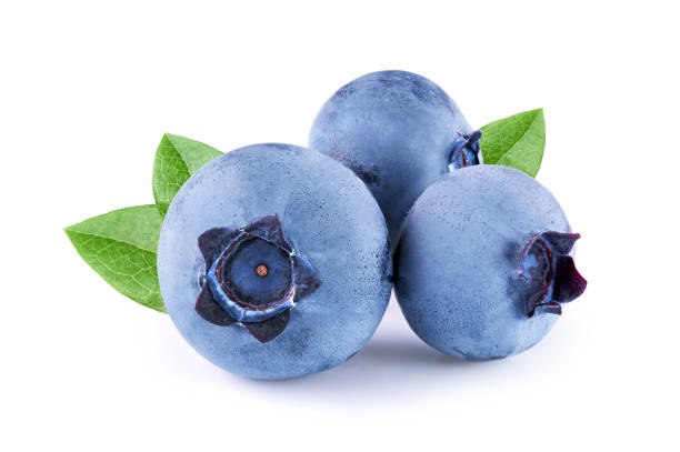 istock Blueberries with leaves isolated on white background 1352710389