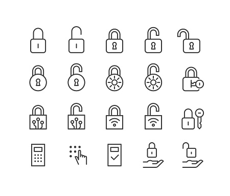 Editable Stroke - Lock Open and Lock Closed - Line Icons